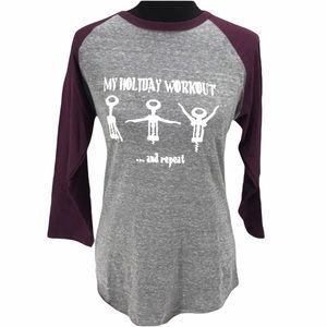 My Holiday Workout 3/4 Sleeve Shirt Gray, Plum, Large
